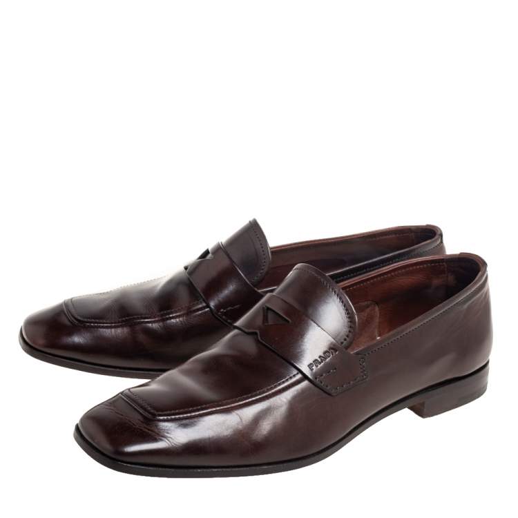 Pre Owned Prada Brown Leather Penny Sip On Loafers Size 40