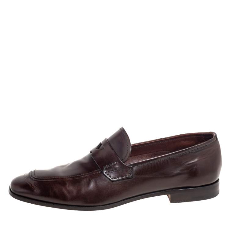 Pre Owned Prada Brown Leather Penny Sip On Loafers Size 40