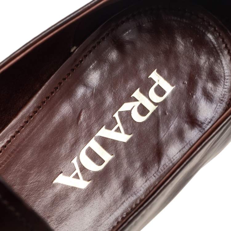 Pre Owned Prada Brown Leather Penny Sip On Loafers Size 40