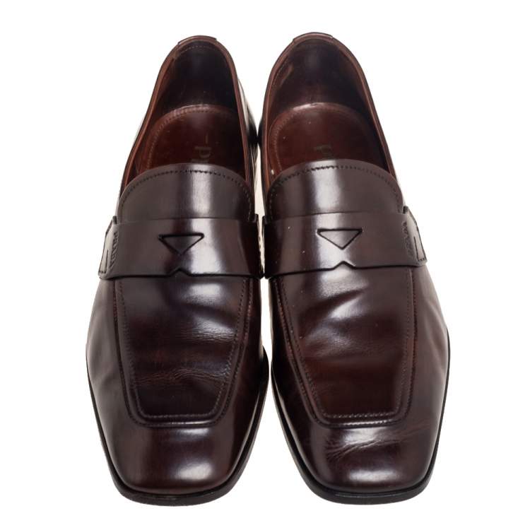 Pre Owned Prada Brown Leather Penny Sip On Loafers Size 40