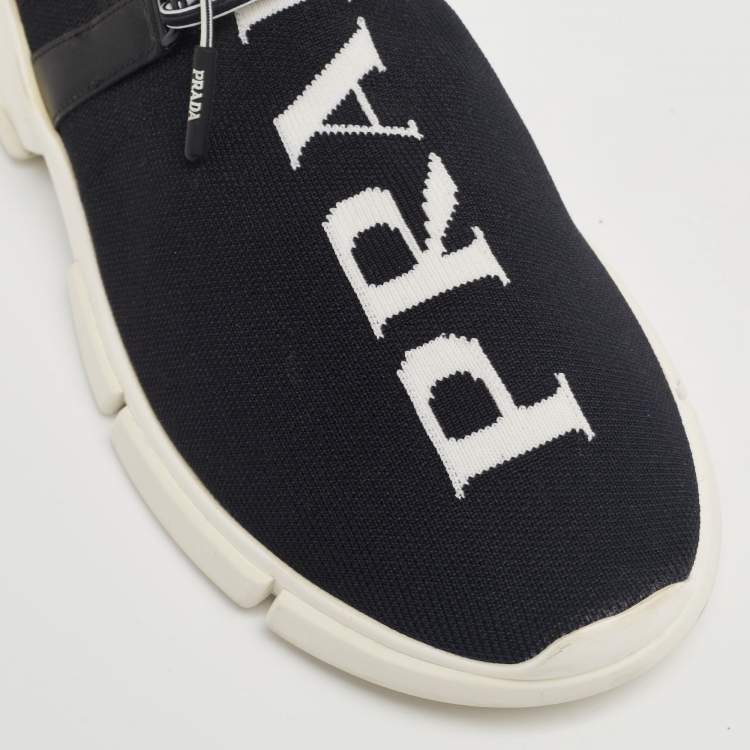 Pre Owned Prada Black Logo Knit Fabric Low-Top Sneakers Size 40.5