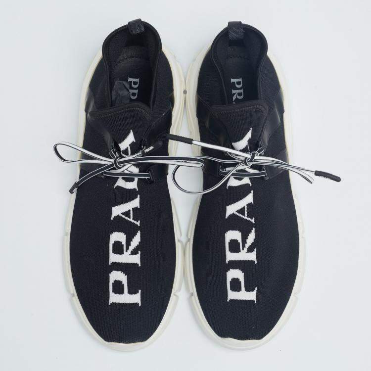 Pre Owned Prada Black Logo Knit Fabric Low-Top Sneakers Size 40.5