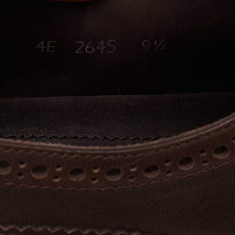 Pre Owned Prada Brown Brogue Leather Wingtip Lace Up Derby Size 43.5