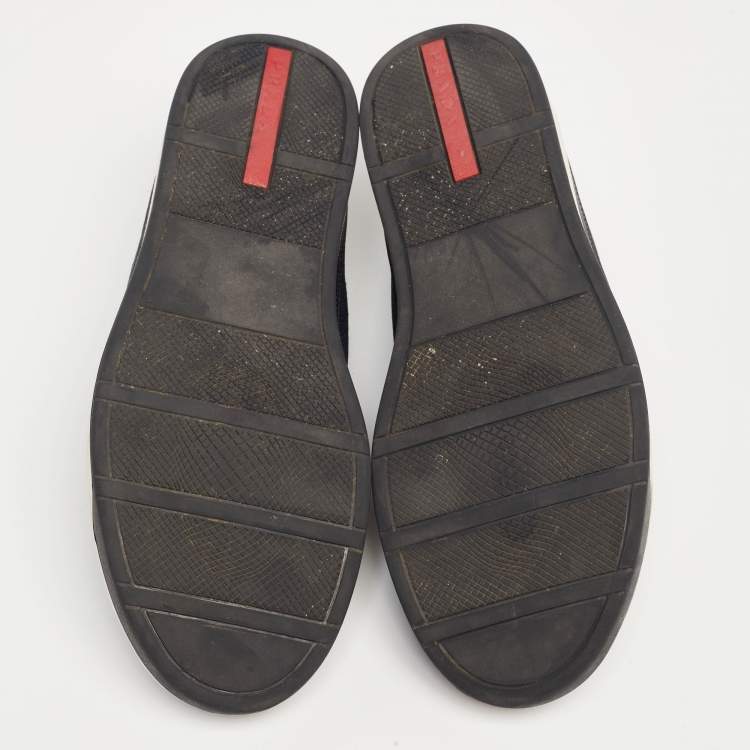 مملوكة مسبقًا Prada Black Leather And Fabric Low Top Sneakers Size 41