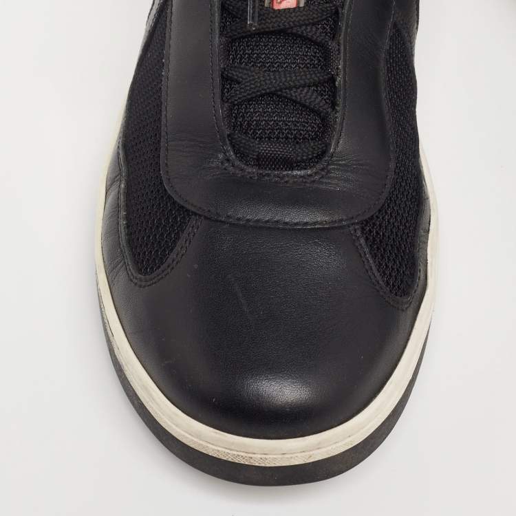 مملوكة مسبقًا Prada Black Leather And Fabric Low Top Sneakers Size 41