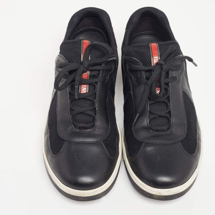 مملوكة مسبقًا Prada Black Leather And Fabric Low Top Sneakers Size 41