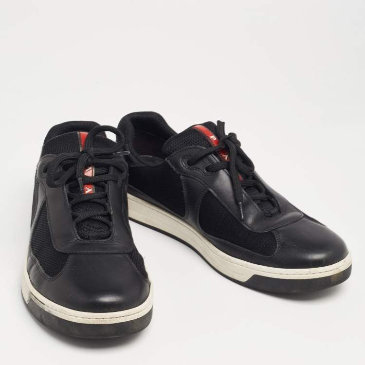 مملوكة مسبقًا Prada Black Leather And Fabric Low Top Sneakers Size 41