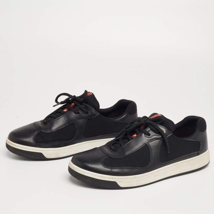 مملوكة مسبقًا Prada Black Leather And Fabric Low Top Sneakers Size 41