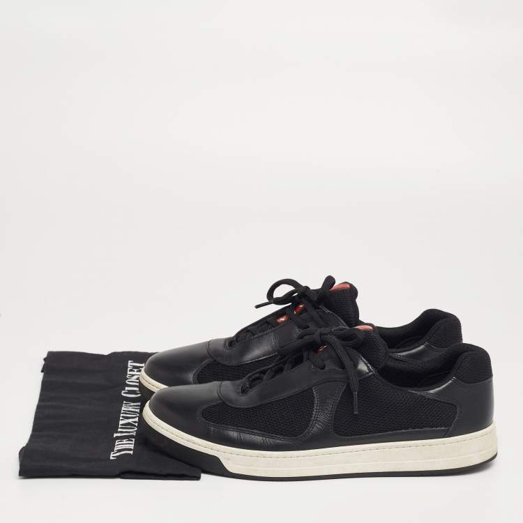 مملوكة مسبقًا Prada Black Leather And Fabric Low Top Sneakers Size 41