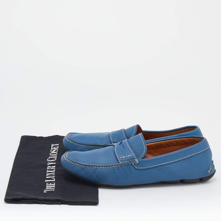 مملوكة مسبقًا Prada Blue Leather Slip On Driving Loafers Size 43