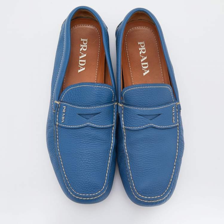 مملوكة مسبقًا Prada Blue Leather Slip On Driving Loafers Size 43