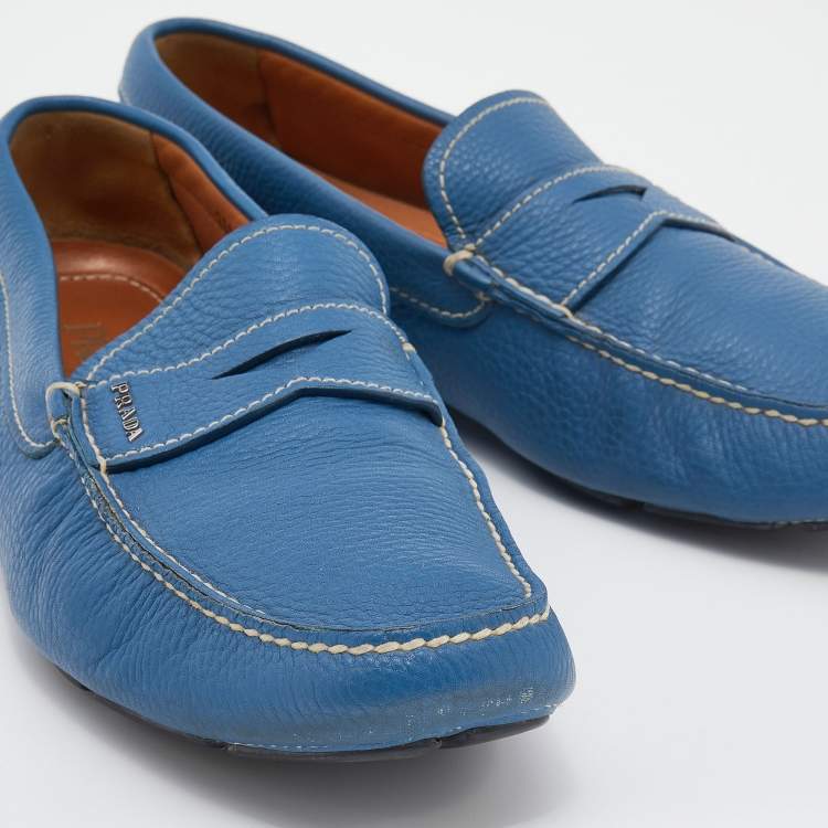 مملوكة مسبقًا Prada Blue Leather Slip On Driving Loafers Size 43