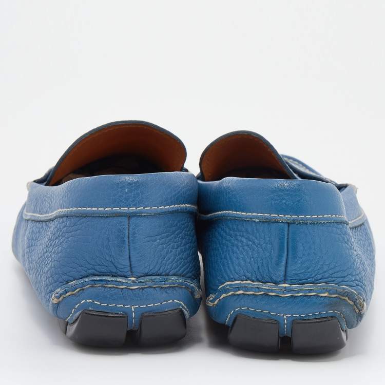 مملوكة مسبقًا Prada Blue Leather Slip On Driving Loafers Size 43