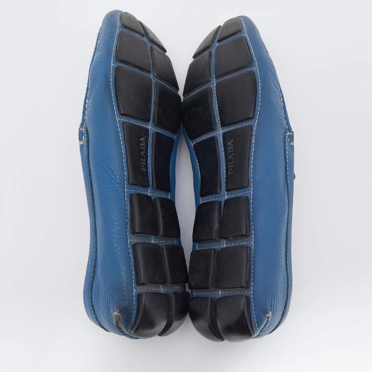 مملوكة مسبقًا Prada Blue Leather Slip On Driving Loafers Size 43