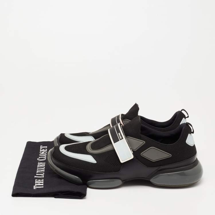 Pre Owned Prada Black  Knit Fabric And Leather Cloudbust Sneakers Size 42.5