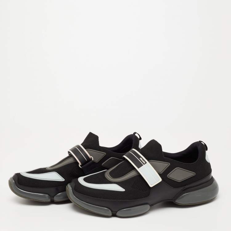 Pre Owned Prada Black  Knit Fabric And Leather Cloudbust Sneakers Size 42.5