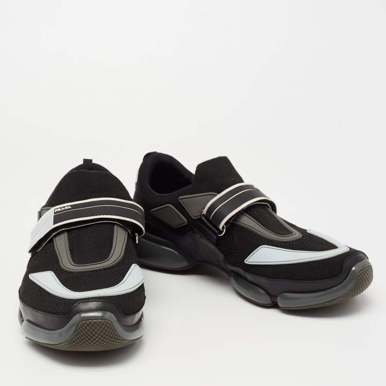 Pre Owned Prada Black  Knit Fabric And Leather Cloudbust Sneakers Size 42.5