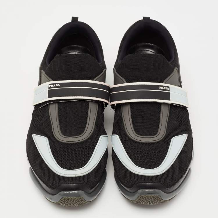 Pre Owned Prada Black  Knit Fabric And Leather Cloudbust Sneakers Size 42.5