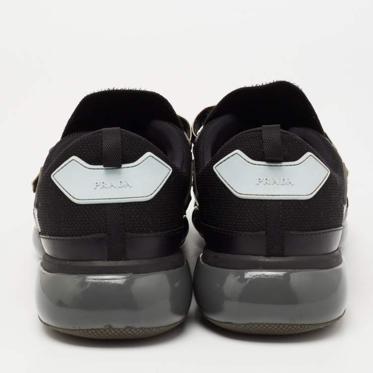 Pre Owned Prada Black  Knit Fabric And Leather Cloudbust Sneakers Size 42.5