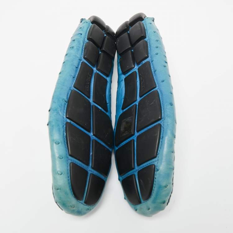 Pre Owned Prada Blue Ostrich Slip On Loafers Size 40