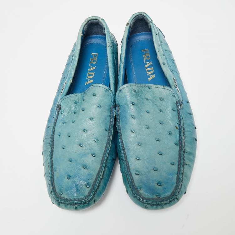 Pre Owned Prada Blue Ostrich Slip On Loafers Size 40
