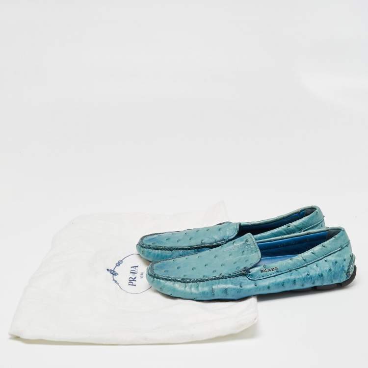 Pre Owned Prada Blue Ostrich Slip On Loafers Size 40