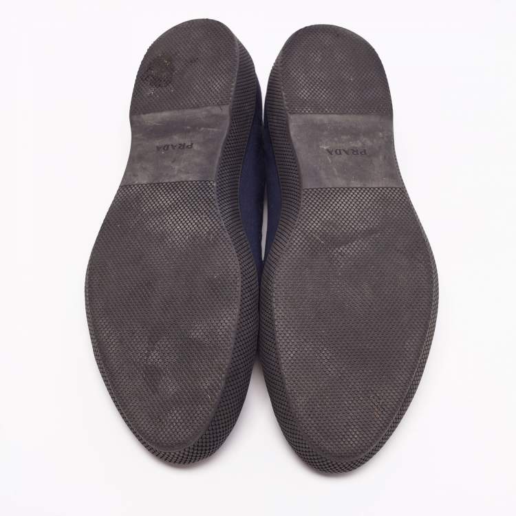 Pre Owned Prada Navy Blue/Black Canvas and Textured Rubber Cap-Toe Low-Top Sneakers Size 44 1/3