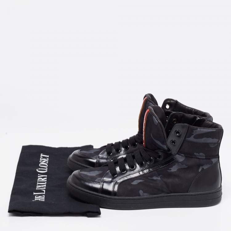 مملوكة مسبقًا Prada Tricolor Leather And Fabric Camouflage High Top Sneakers Size 41