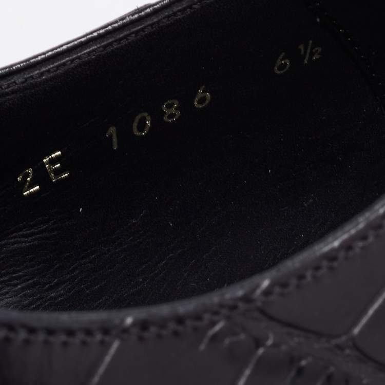 Pre Owned Prada Black Croc Embossed Leather Derby Size 40.5