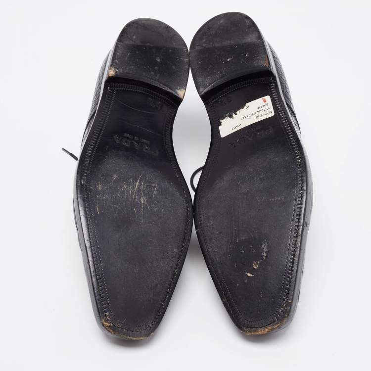 Pre Owned Prada Black Croc Embossed Leather Derby Size 40.5