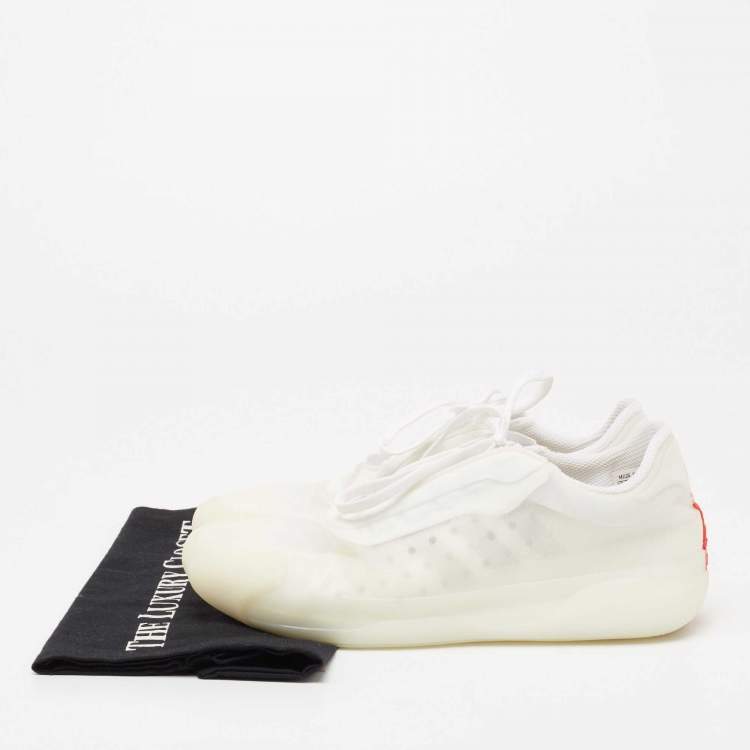 Pre Owned Prada White Net And Rubber Luna Rossa 21 Sneakers Size 41.5