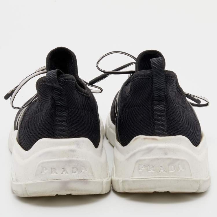 Pre Owned Prada Black/White XY Logo Knit Fabric Sock Sneakers Size 37