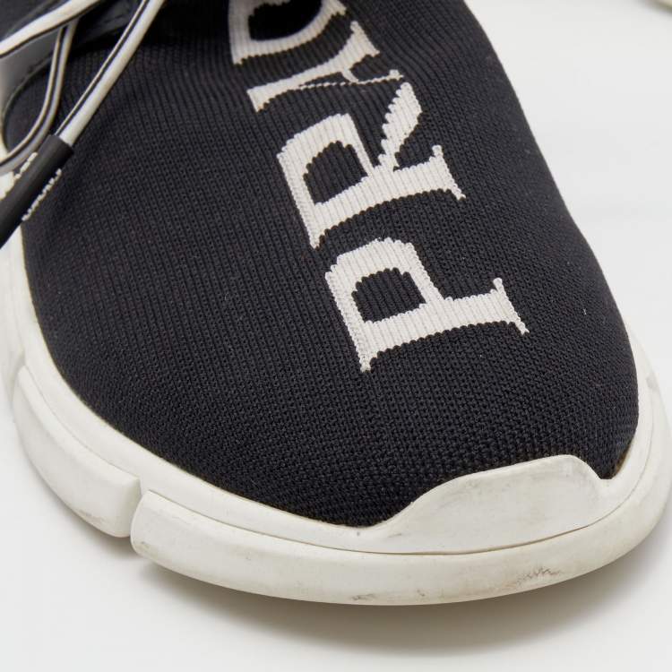 Pre Owned Prada Black/White XY Logo Knit Fabric Sock Sneakers Size 37