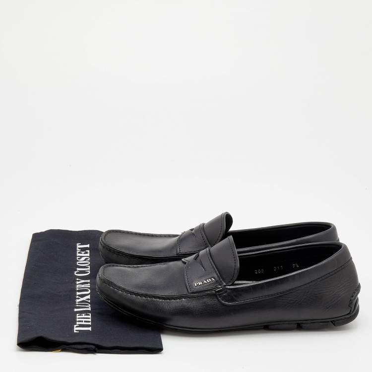 Pre Owned Prada Black Leather Slip On Loafers Size 43.5