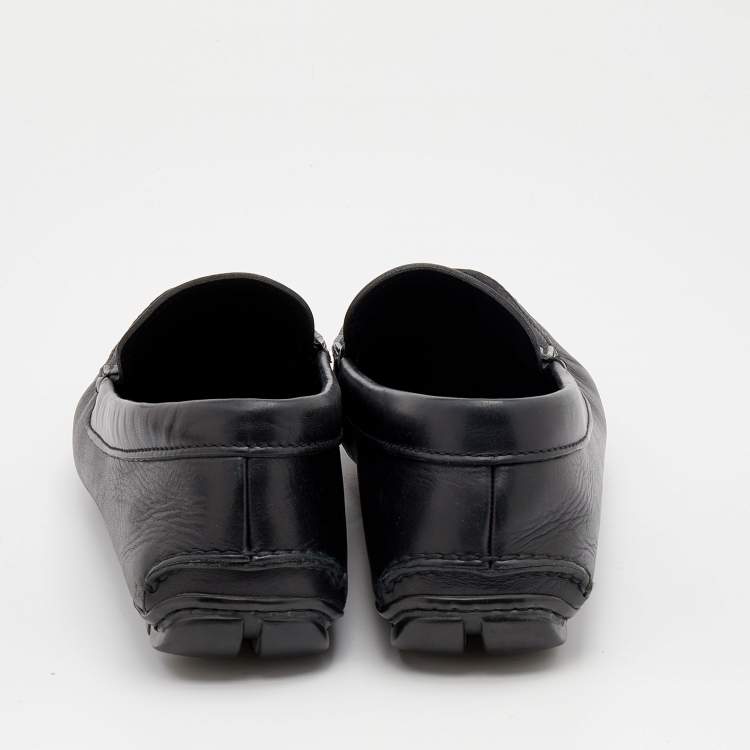 Pre Owned Prada Black Leather Slip On Loafers Size 43.5