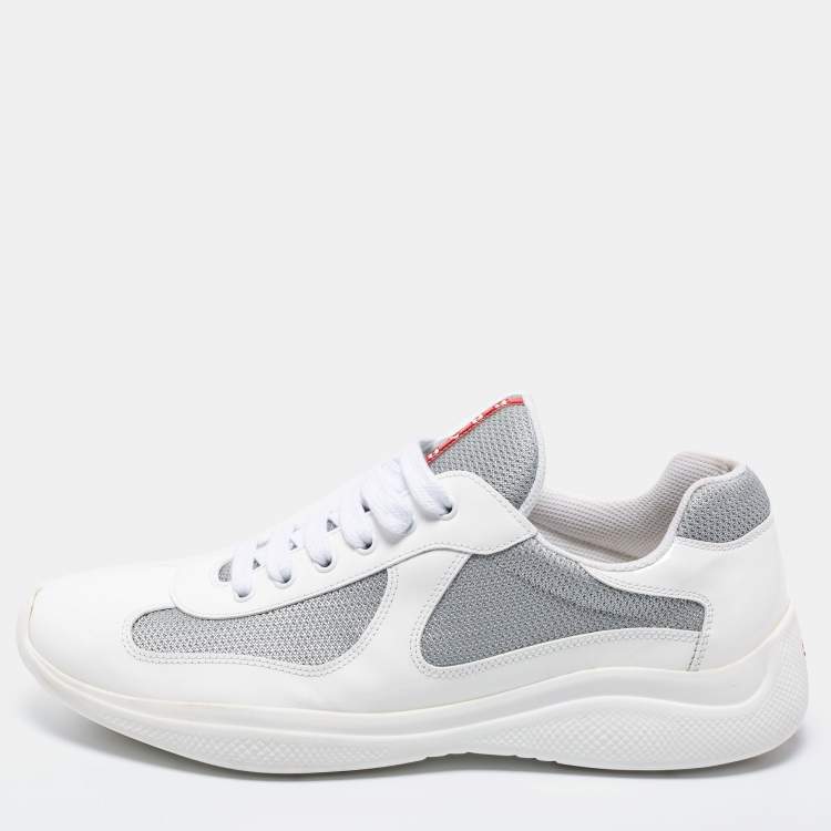 مملوكة مسبقًا Prada  White/Grey Patent And Fabric Low Top  Sneakers Size 44.5 