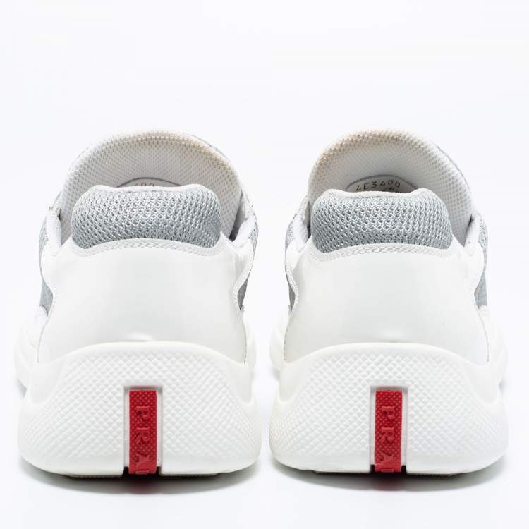 مملوكة مسبقًا Prada  White/Grey Patent And Fabric Low Top  Sneakers Size 44.5 