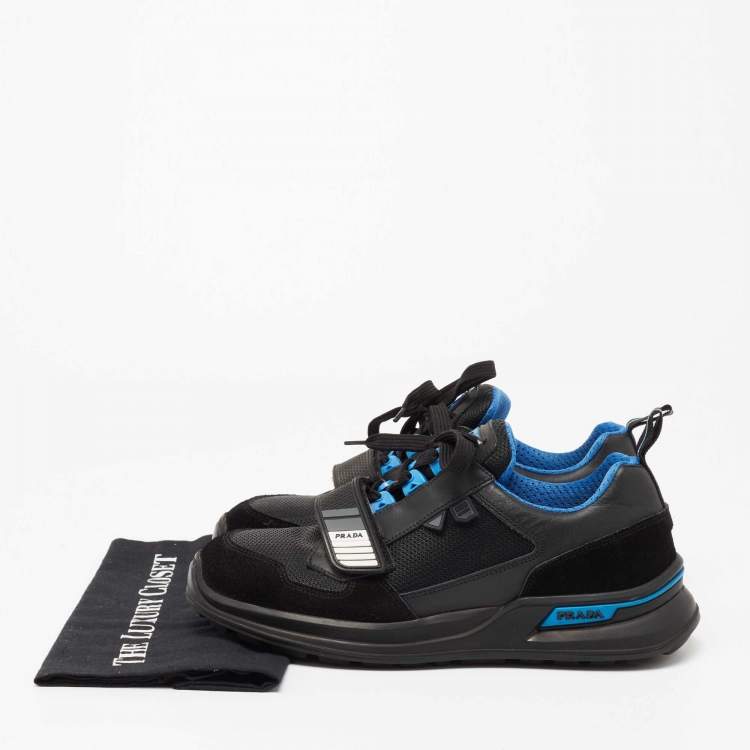 Pre Owned Prada Black Mechano Leather and Mesh  Sneakers Size 41.5