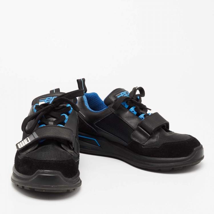 Pre Owned Prada Black Mechano Leather and Mesh  Sneakers Size 41.5
