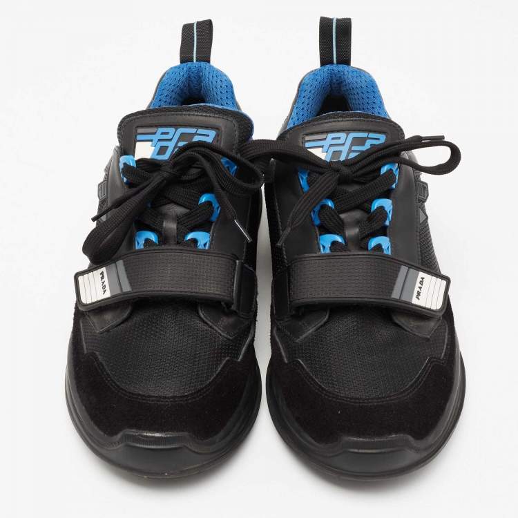 Pre Owned Prada Black Mechano Leather and Mesh  Sneakers Size 41.5