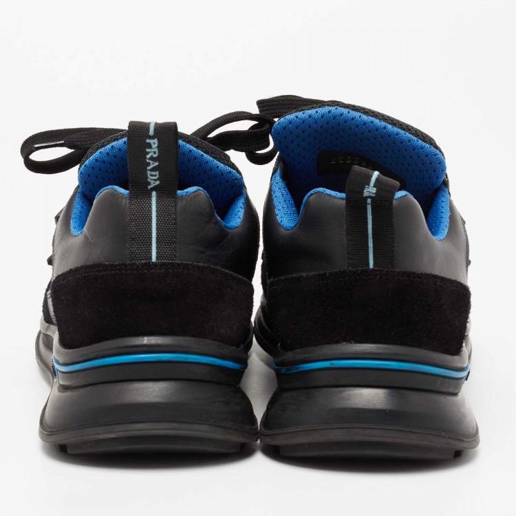 Pre Owned Prada Black Mechano Leather and Mesh  Sneakers Size 41.5