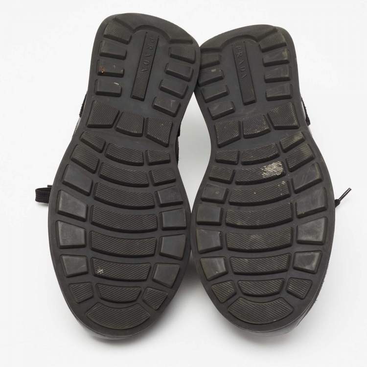 Pre Owned Prada Black Mechano Leather and Mesh  Sneakers Size 41.5