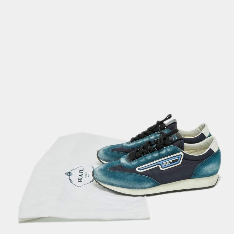 Pre Owned Prada Blue Suede And Nylon Low Top Sneakers Size 42