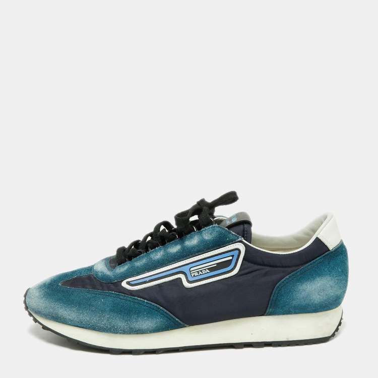 Prada Blue Suede And Nylon Low Top Sneakers Size 42 Prada | TLC
