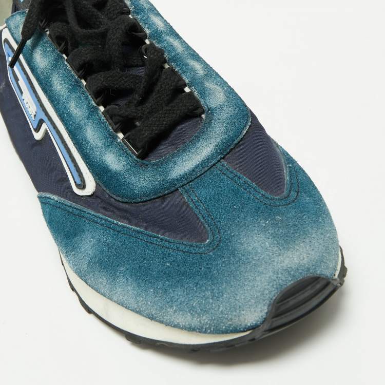 Pre Owned Prada Blue Suede And Nylon Low Top Sneakers Size 42