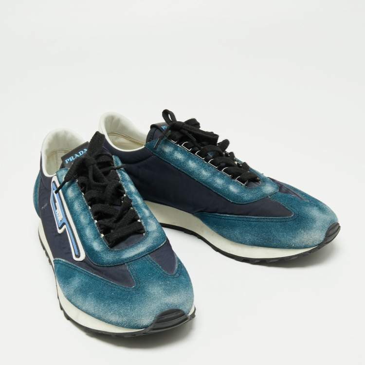 Pre Owned Prada Blue Suede And Nylon Low Top Sneakers Size 42