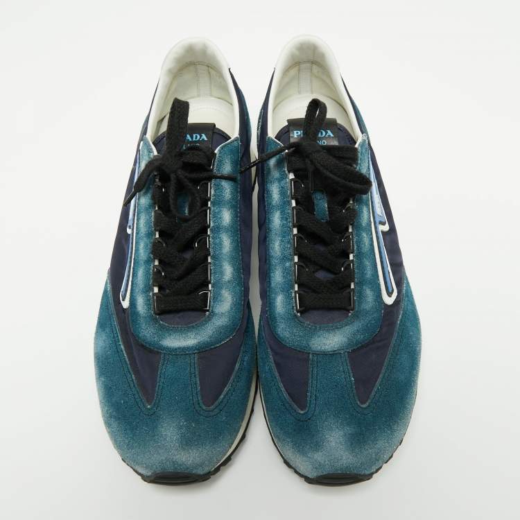 Pre Owned Prada Blue Suede And Nylon Low Top Sneakers Size 42