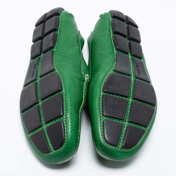 Pre Owned Prada Green Leather Slip On Loafers Size 40