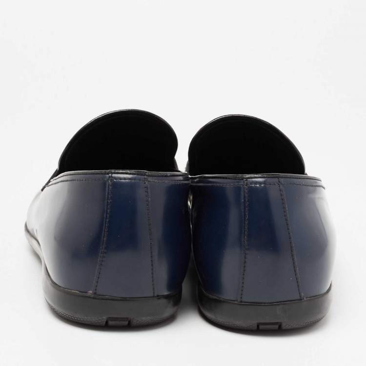 Pre Owned Prada Navy Blue Leather Penny Slip On Loafers Size 44.5