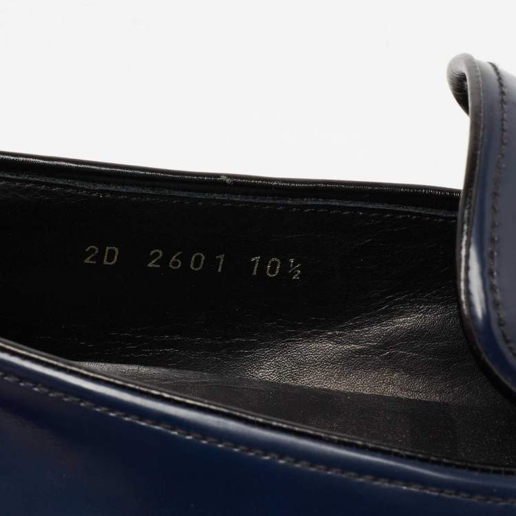 Pre Owned Prada Navy Blue Leather Penny Slip On Loafers Size 44.5